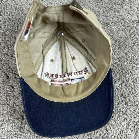 Vintage Budweiser Hat Cap Strap Back One Size Khaki Navy Golf Patriotic Mens 00s - Picture 8 of 10